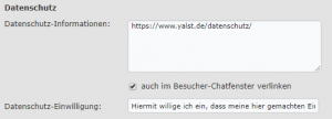 Datenschutz-Grundverordnung (EU-DSGVO) im yalst Live Chat - Datenschutzeinstellungen